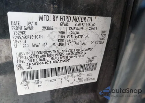 2011 Ford Edge Sel z USA, uszkodzony, nr VIN 2FMDK4JC1BBA26597